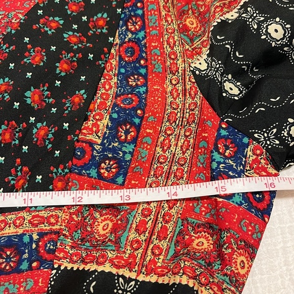 American Rag Boho Mini Dress Patchwork Bell Sleeve Scarf Tunic Flare Bandana XS - Picture 5 of 9